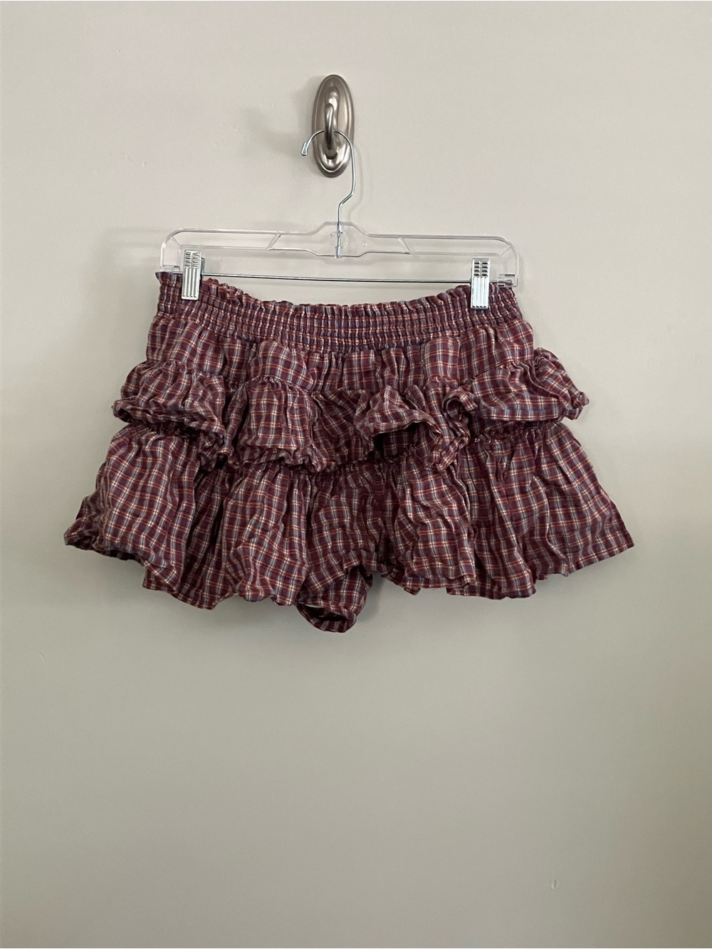 Y2K No Boundaries Ruffle Tiered Red and Blue Plaid Skort